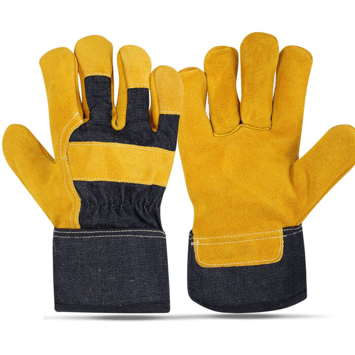 IronGrip Gold Cotton Rigger leather safety glove by Subhan Safety, industrial work glove designed for durability, grip, and hand protection.