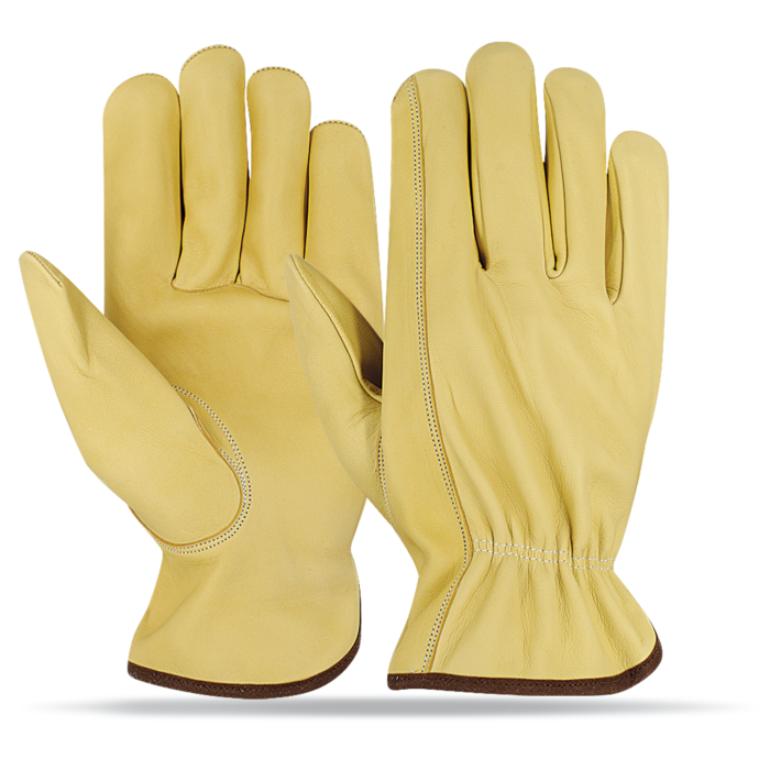 DriveMax GoldGrain Pro leather safety glove by Subhan Safety, industrial work glove designed for durability, grip, and hand protection.