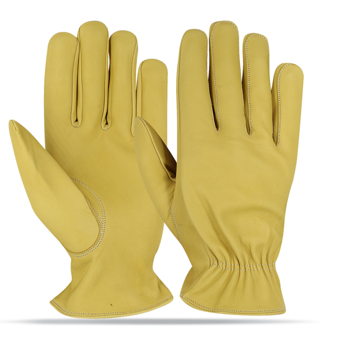 DriveMax Gold Elastic leather safety glove by Subhan Safety, industrial work glove designed for durability, grip, and hand protection.