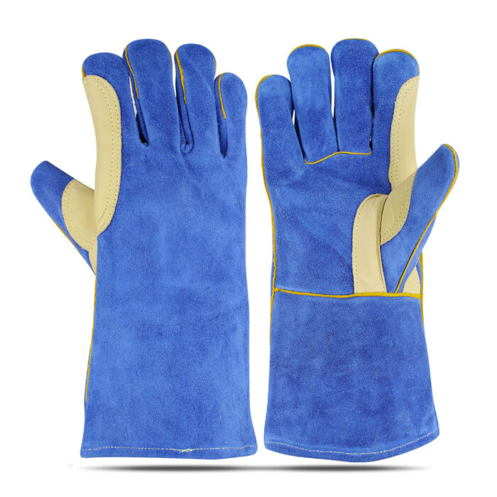 WeldGuard BlueShield leather safety glove by Subhan Safety, industrial work glove designed for durability, grip, and hand protection.